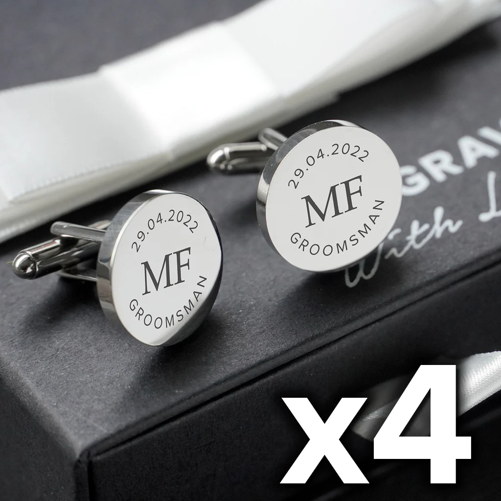 4 x Engravd Square Custom Cuff links : Groomsman sets - Image 2