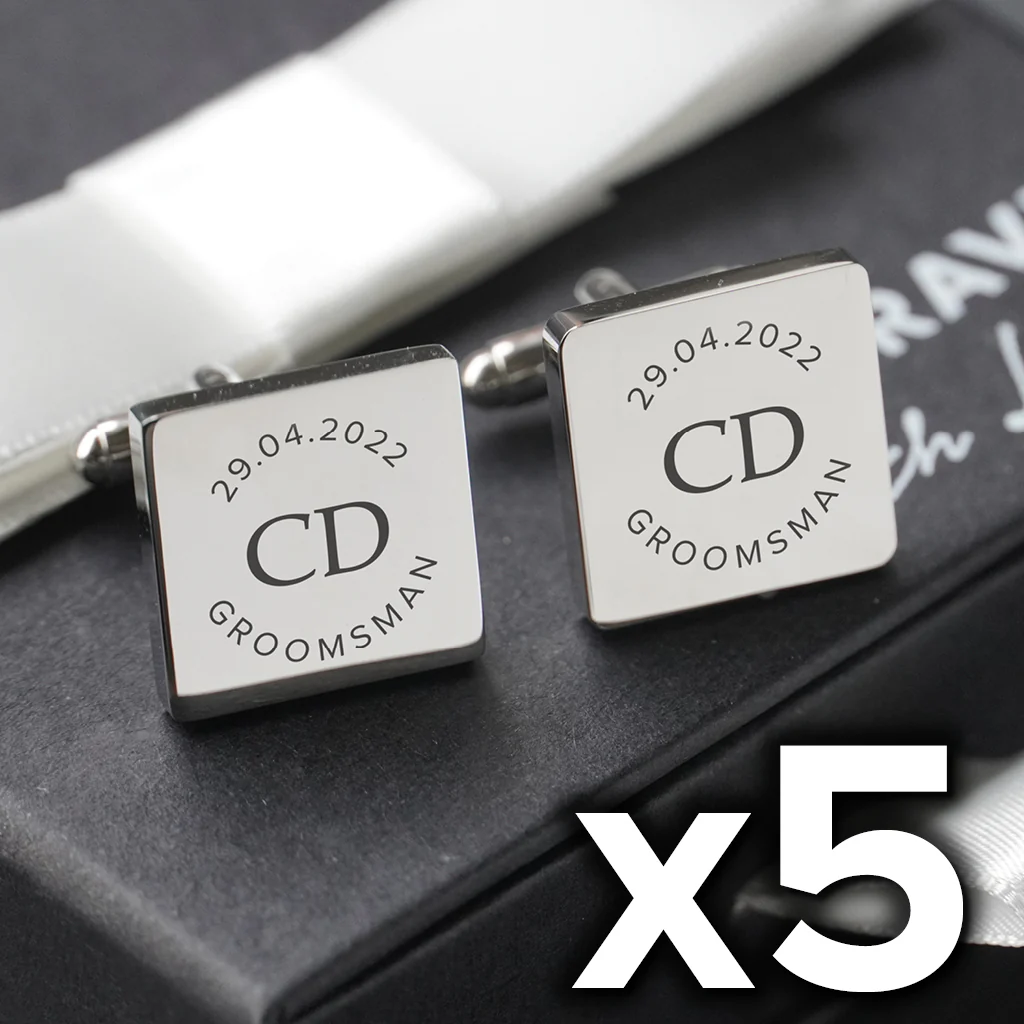 5 x Engravd Round Custom Cuff links : Groomsman sets - Image 4