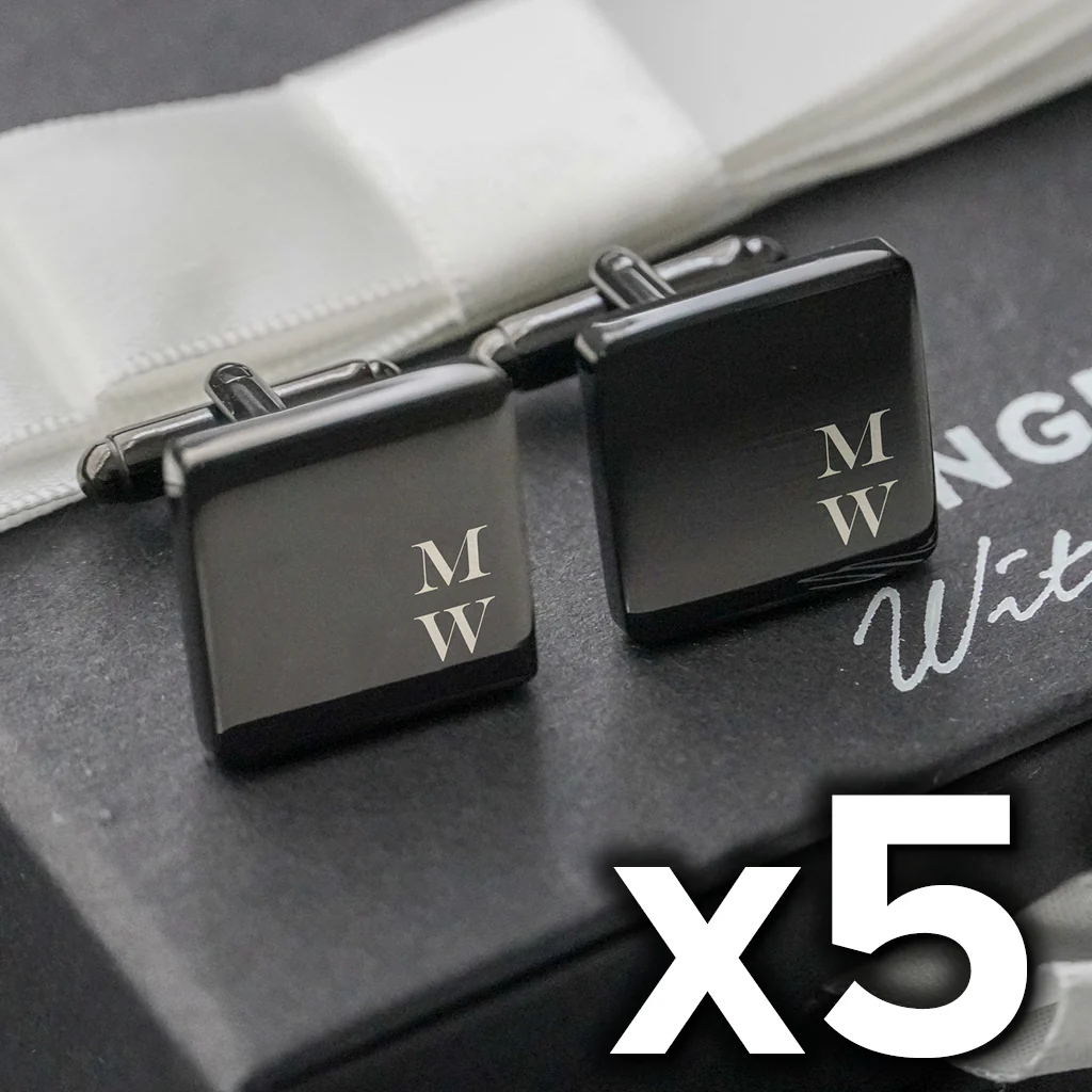 5 x Engravd Square Custom Cuff links : Initial sets - Image 4