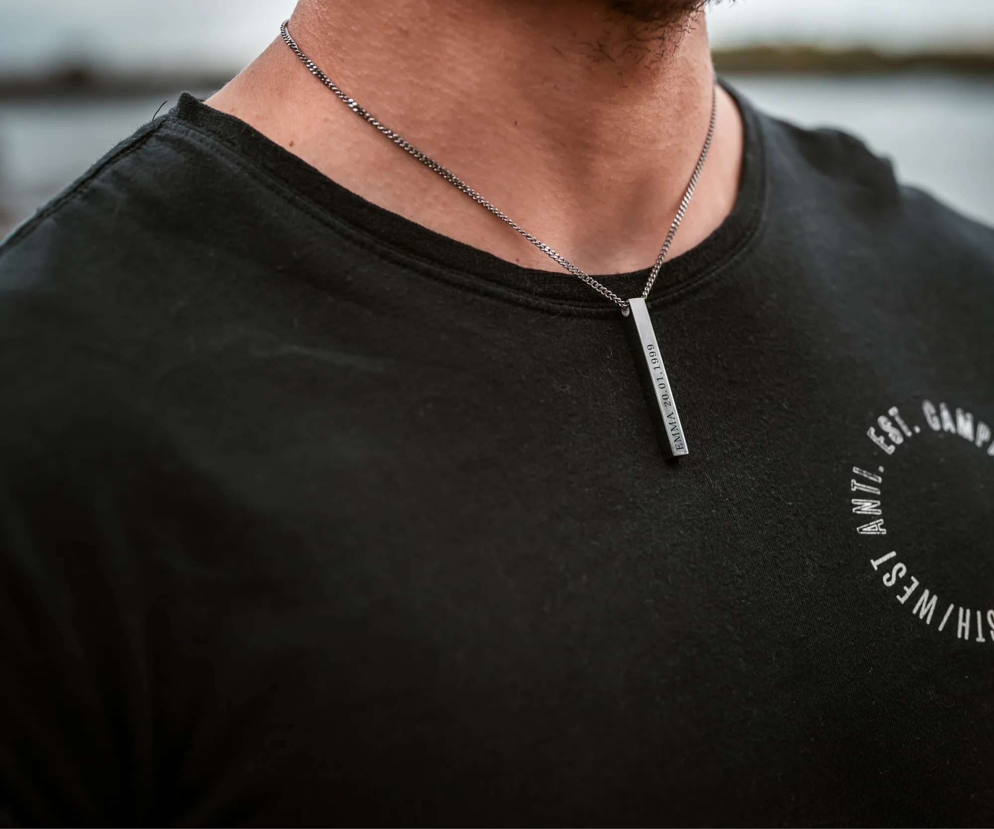 Black Engravd 3D Bar Necklace - Image 7