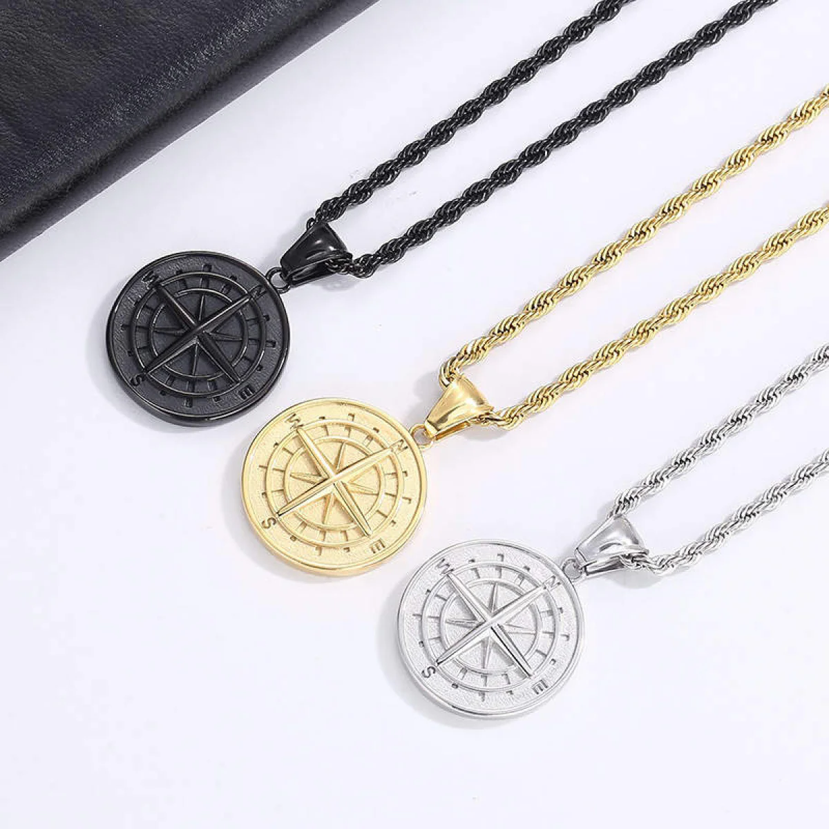 Black Engravd Compass Necklace - Image 5