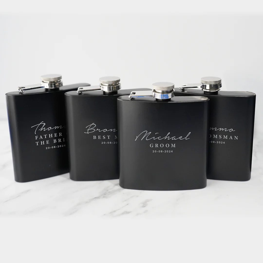 Engravd 4 x Hip Flask sets - Name/Title/Date