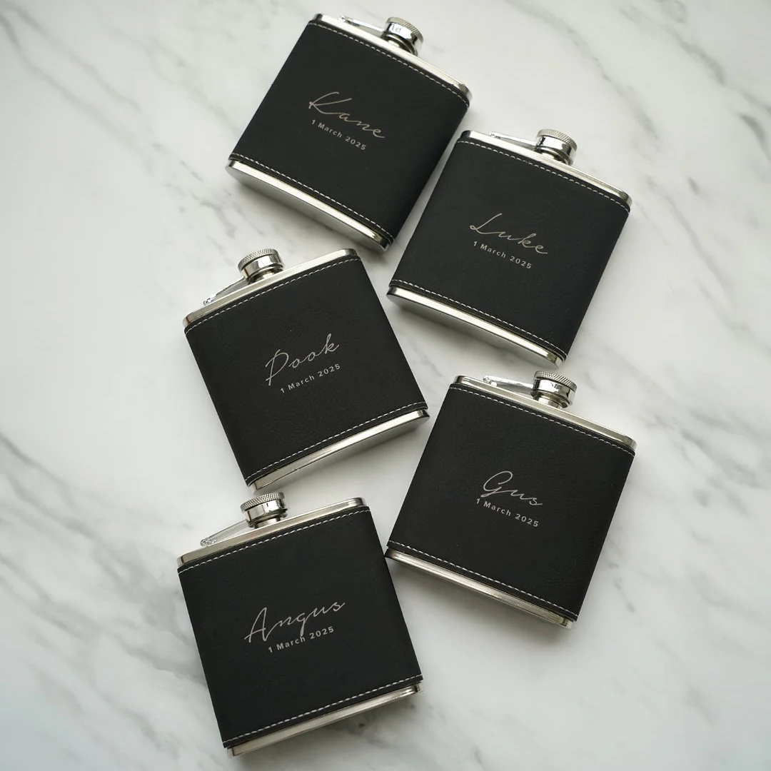 Engravd 4 x Hip Flask sets - Name/Title/Date - Image 2