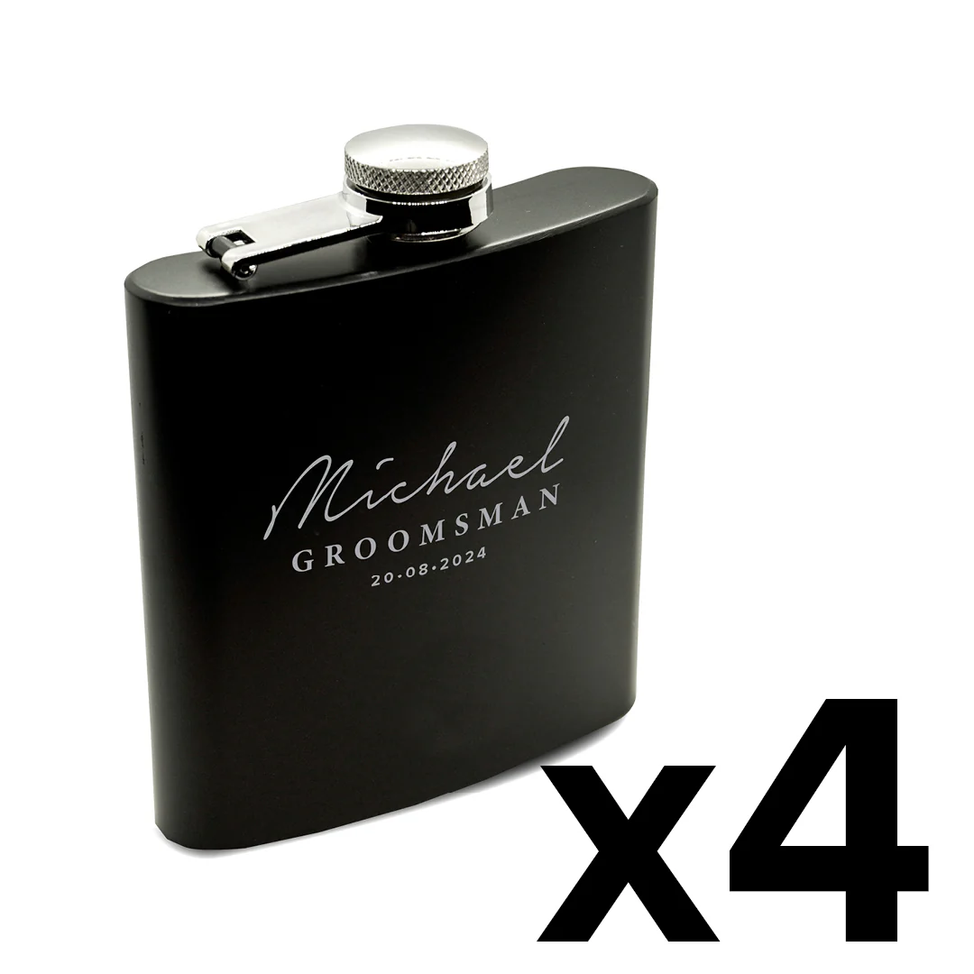 Engravd 4 x Hip Flask sets - Name/Title/Date - Image 4