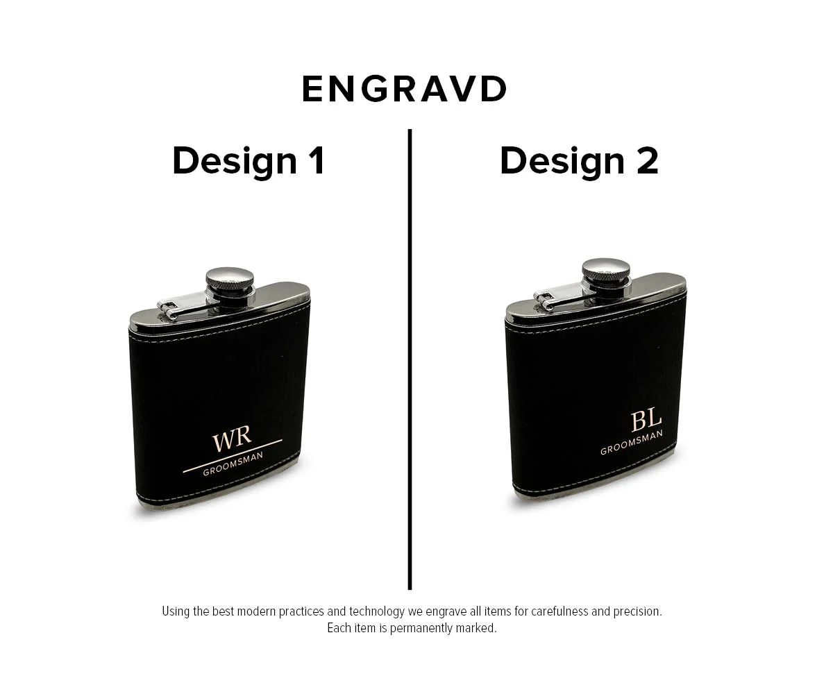 Engravd Black Leatherette Hip Flask - Personalised Initials and Title - Image 3