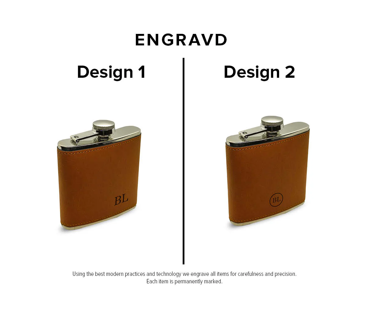 Engravd Brown Leatherette Hip Flask - Personalised Initials - Image 5