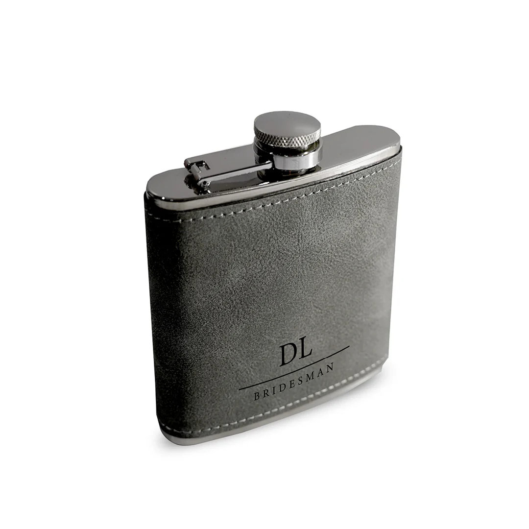 Engravd Grey Leatherette Hip Flask - Personalised Initials and Title - Image 2