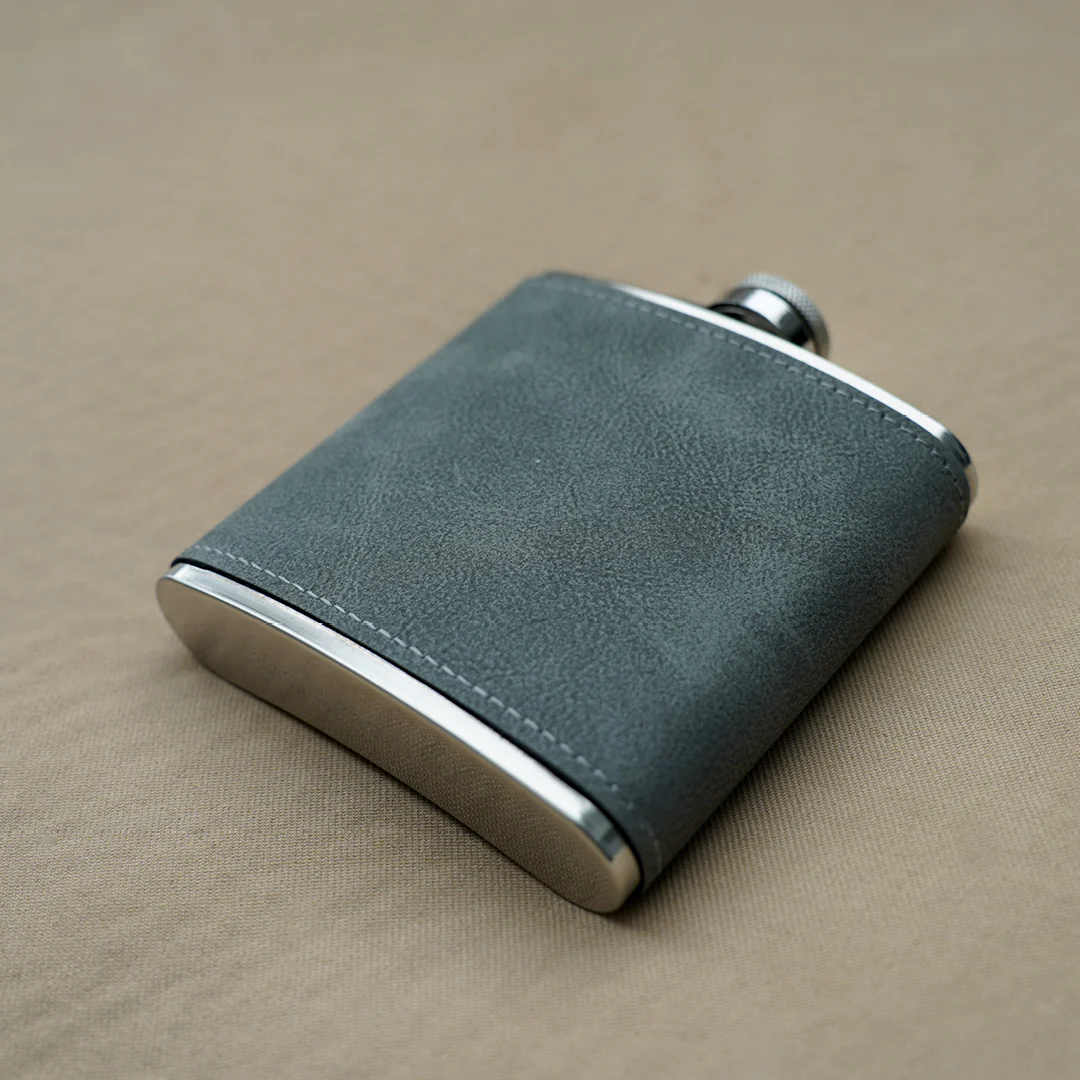 Engravd Grey Leatherette Hip Flask - Personalised Initials and Title - Image 4