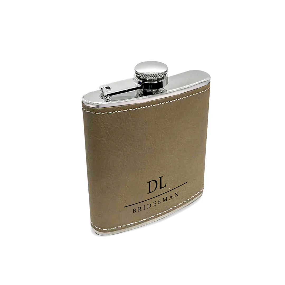 Engravd Light Brown Hip Flask - Personalised Initials and Title - Image 2