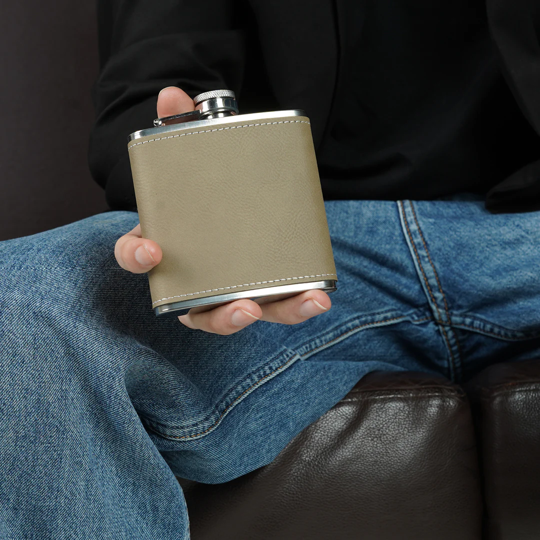 Engravd Light Brown Leatherette Hip Flask - Image 7
