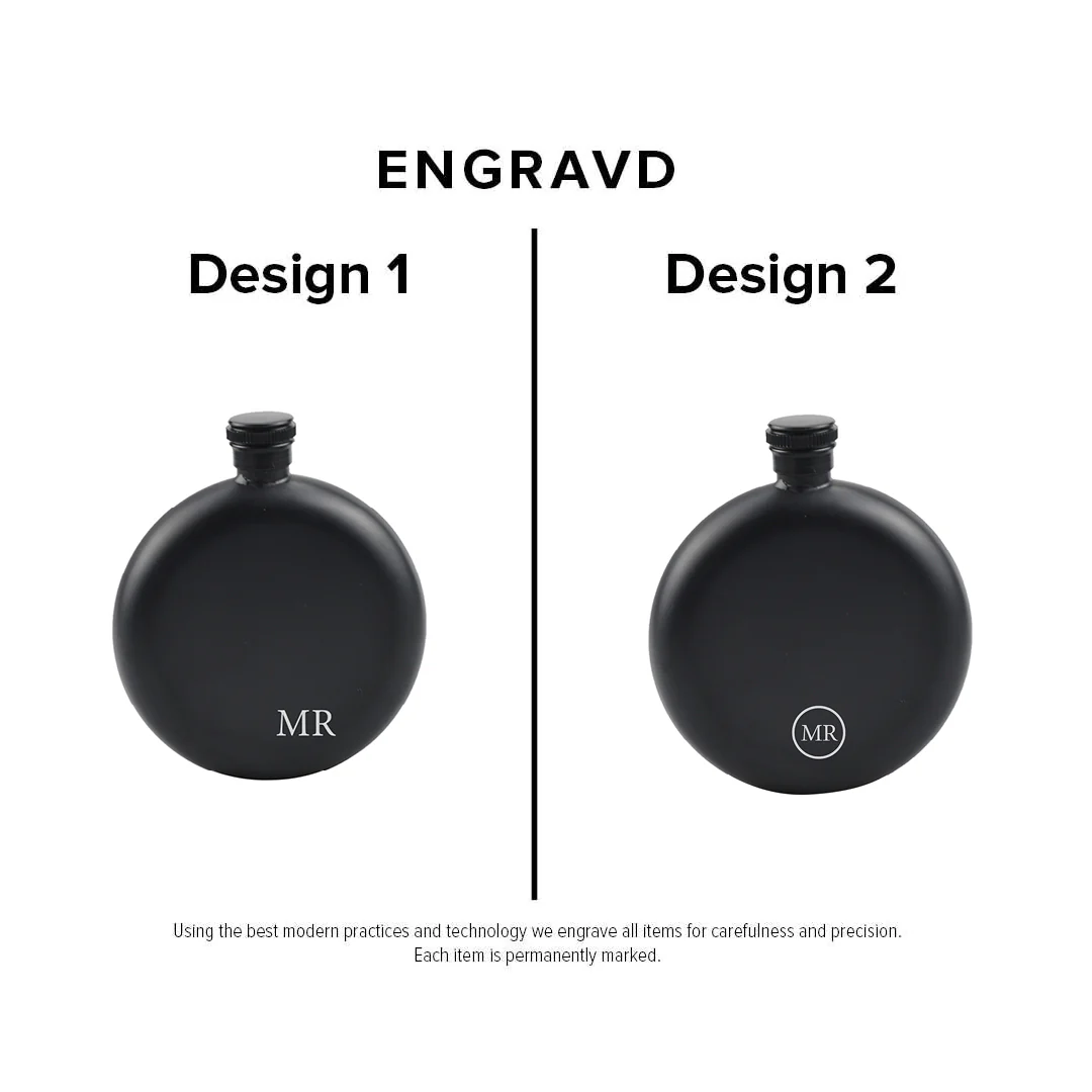 Engravd Matte Black Round Hip Flask - Personalised Initials - Image 3