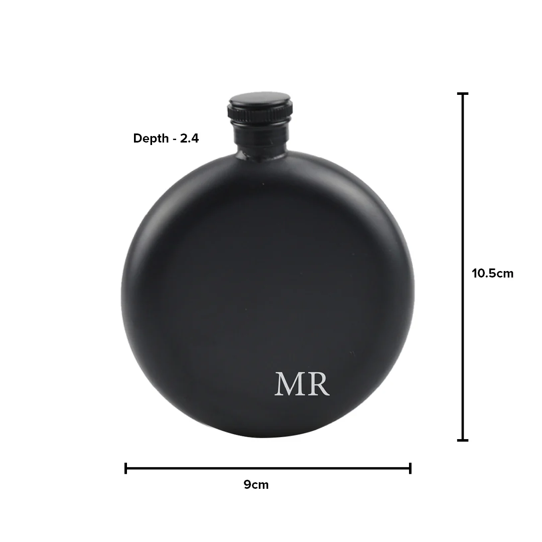 Engravd Matte Black Round Hip Flask - Personalised Initials - Image 4