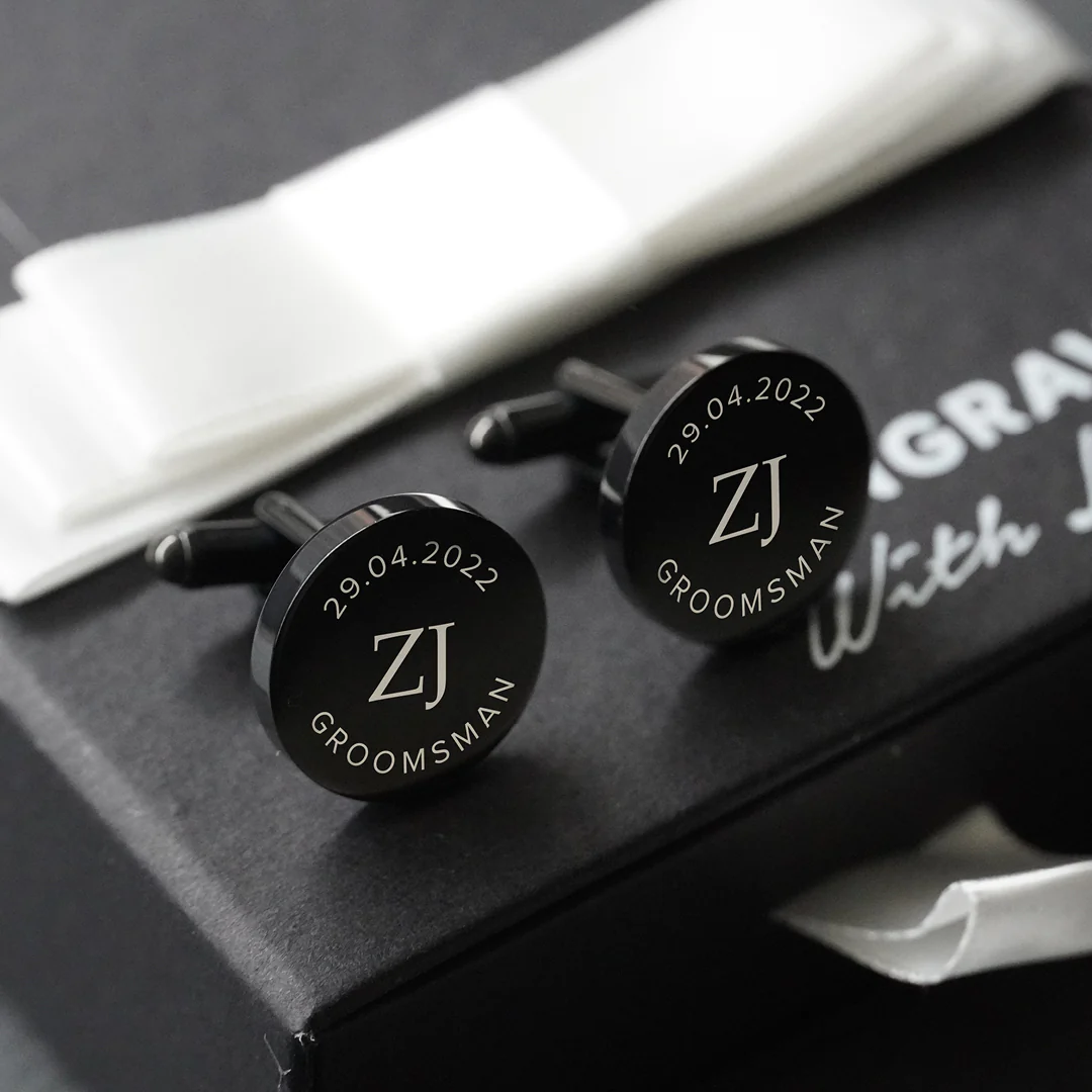 Engravd Round Custom Cuff link set: Design 1 - Image 3