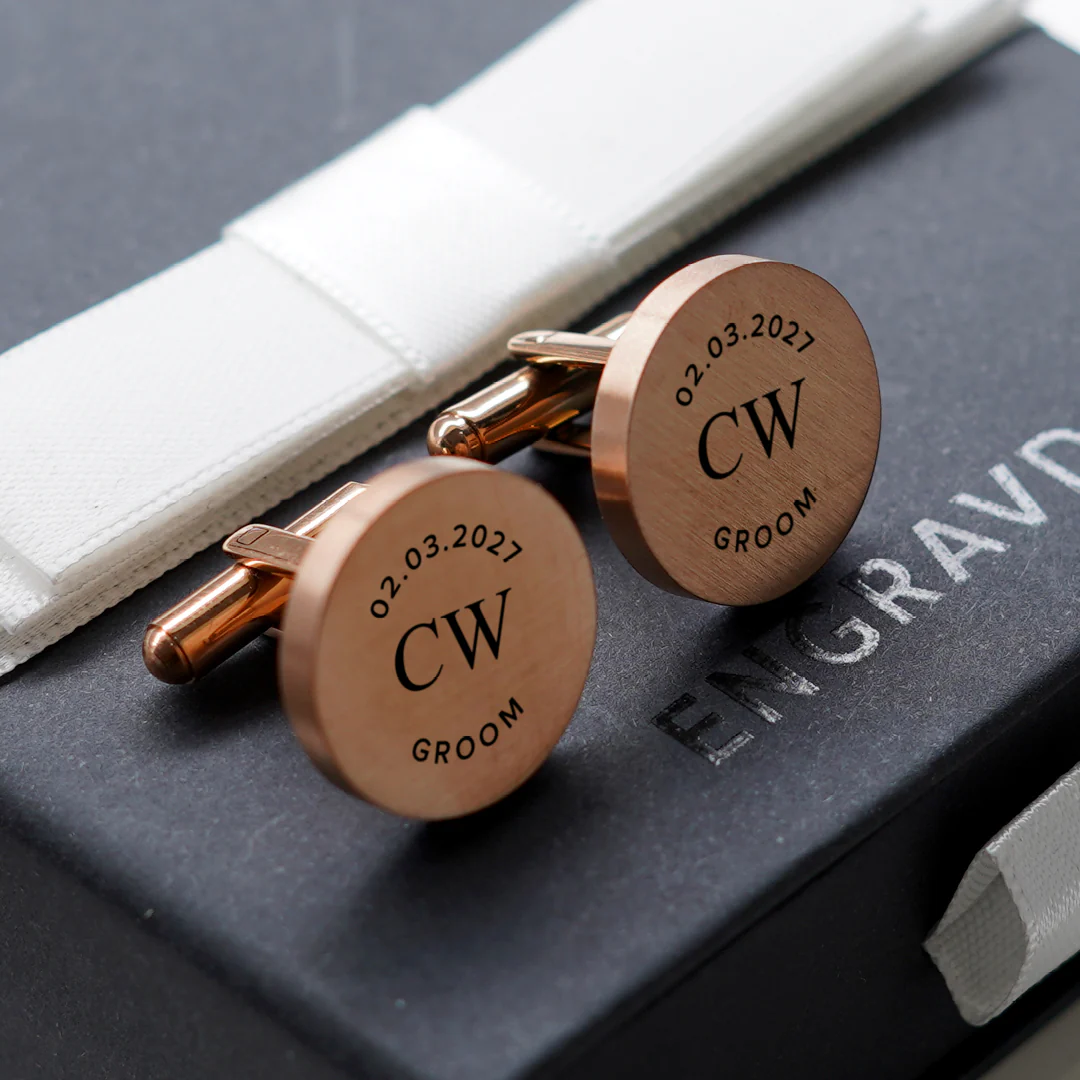 Engravd Round Custom Cuff link set: Design 1 - Image 8