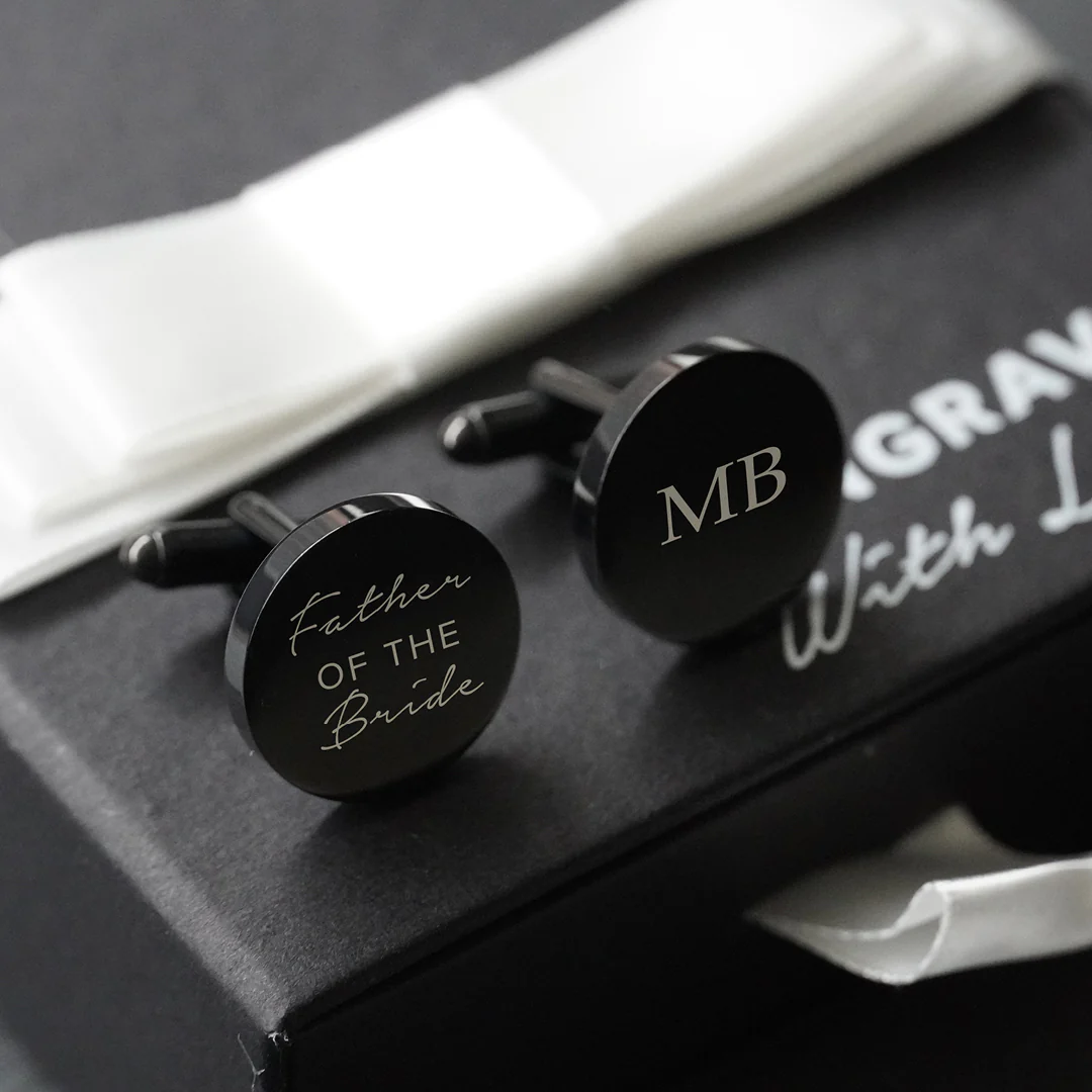 Engravd Round Custom Cuff link set: Title - Initials - Image 3