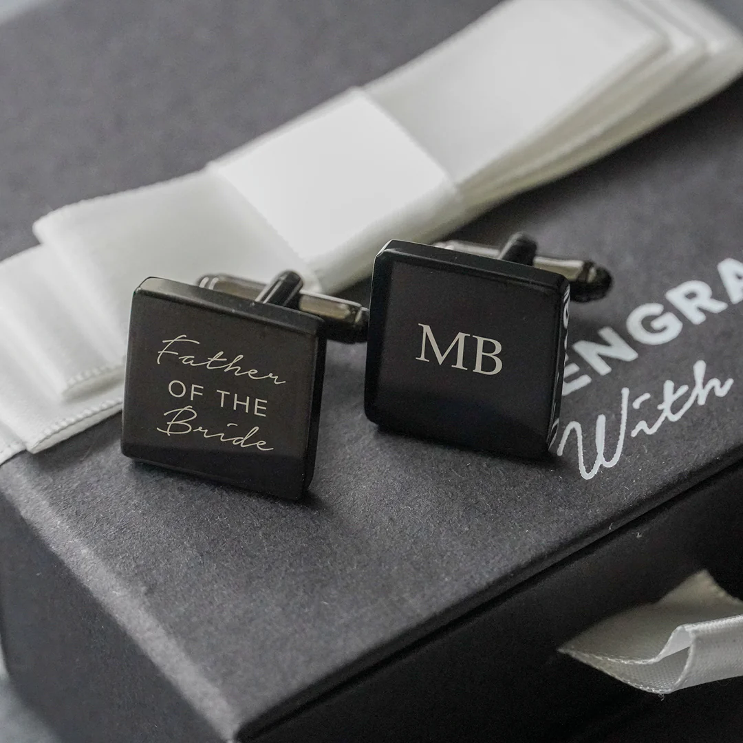 Engravd Square Custom Cuff link set: Title - Initials - Image 2