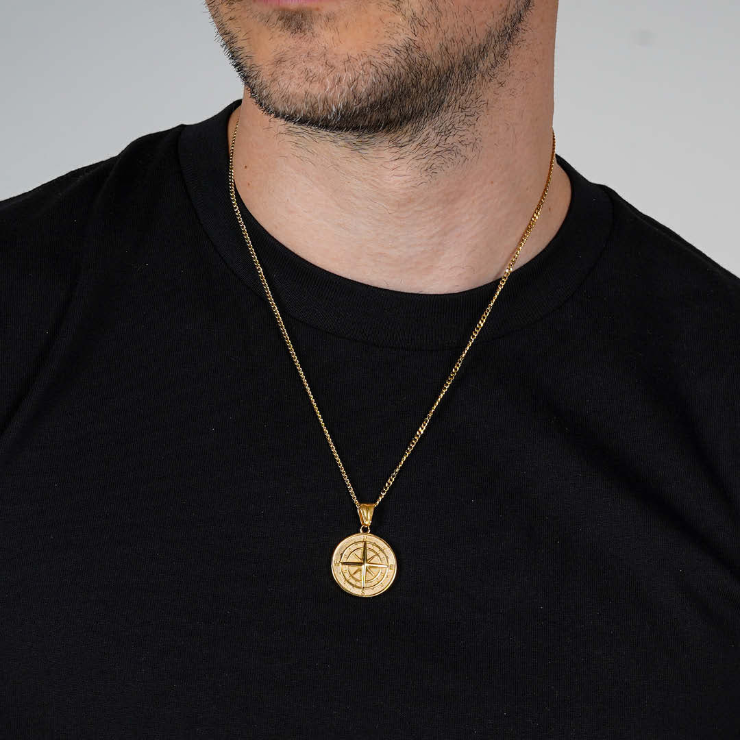 Gold Engravd Compass Necklace - Image 3