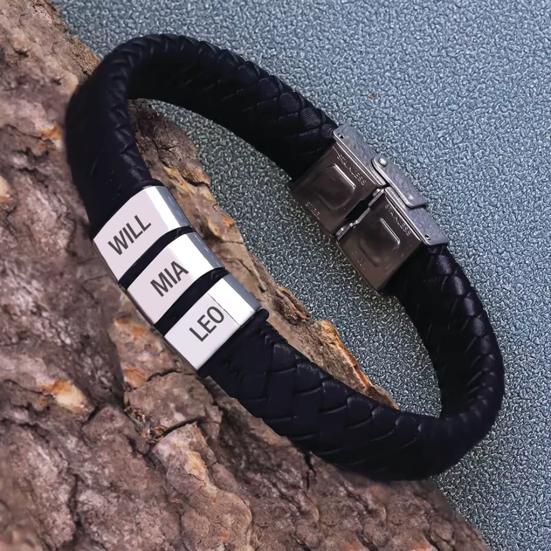 Personalised Black Leather Bracelet - Image 6