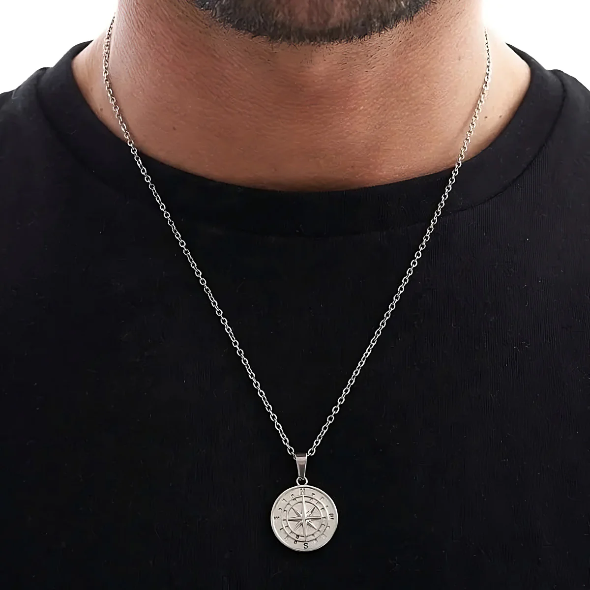 Silver Engravd Compass Necklace - Image 4